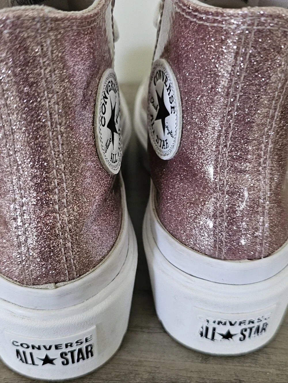 Converse Pink Rose Glitter High-Top Platform Sneakers Chuck Lugged Girls 2